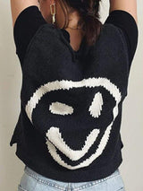 Smiley Round Neck Sweater Vest - Trendsi - Flyclothing LLC