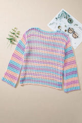 Openwork Side Slit Round Neck Striped Cover Up - Trendsi - Flyclothing LLC
