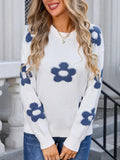 Angel Wings Flower Round Neck Long Sleeve Sweater - Trendsi