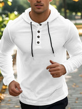 Men's Full Size Drawstring Button Detail Long Sleeve Hoodie Plus Size - Trendsi - Flyclothing LLC