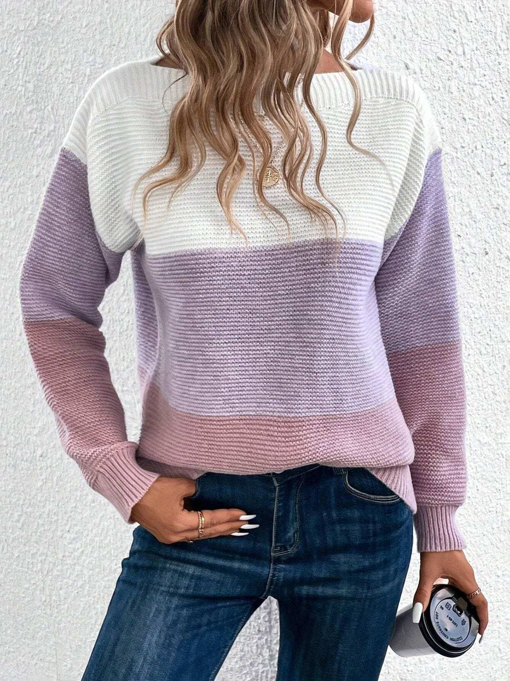 Color Block Boat Neck Sweater - Trendsi - Flyclothing LLC