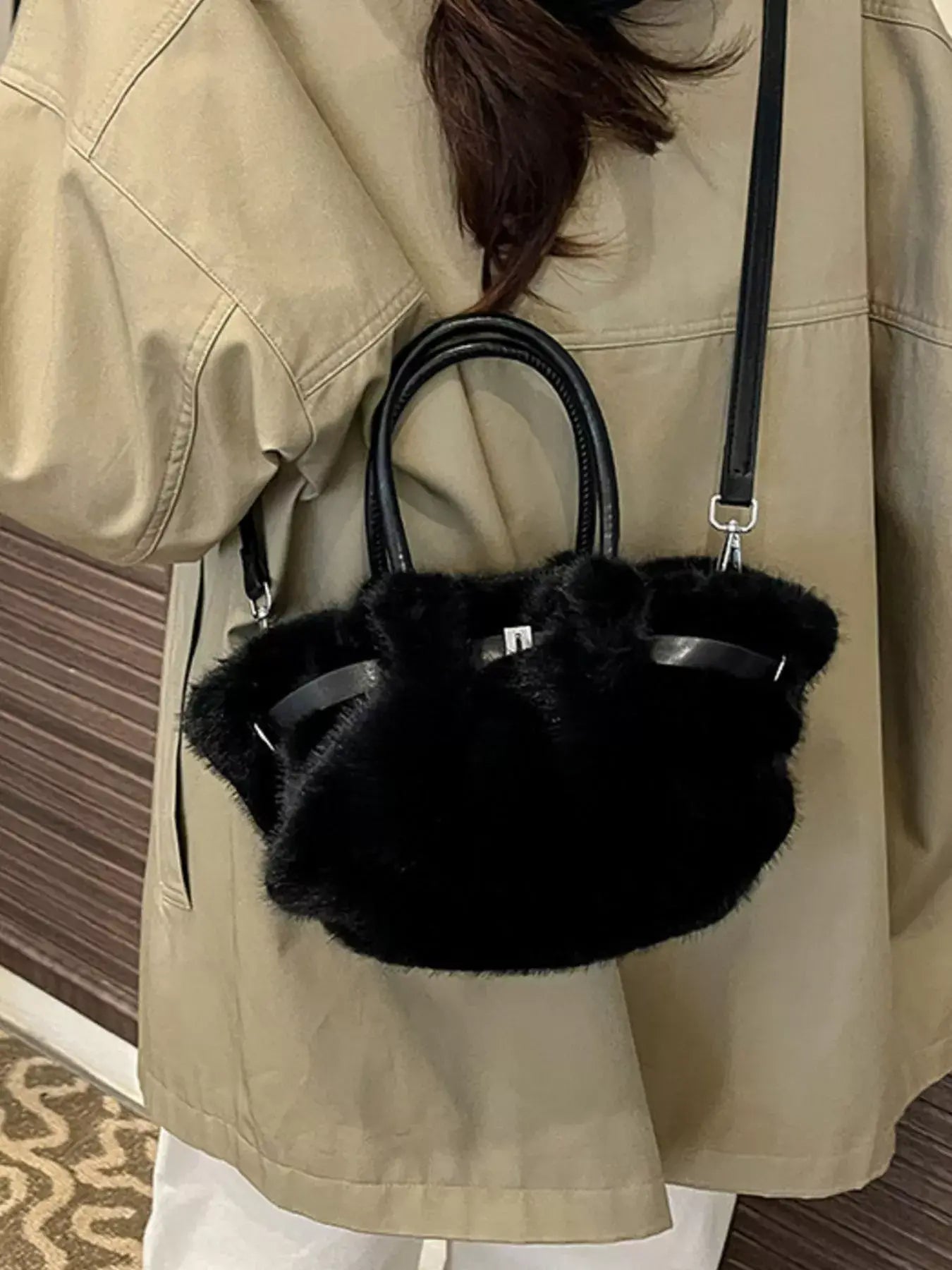 Fluffy Crossbody Bag with Buckle Detail - Trendsi - Flyclothing LLC