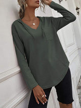 Drawstring Waffle Knit Long Sleeve Hooded Top - Trendsi - Flyclothing LLC