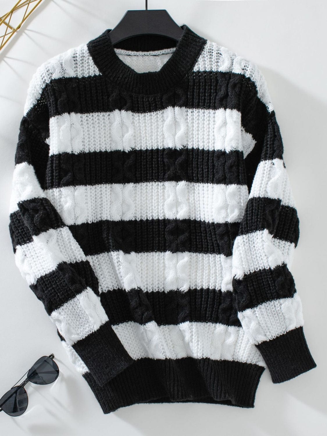 Striped Round Neck Long Sleeve Sweater - Trendsi