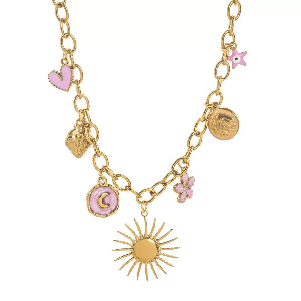 18K Gold-Plated Stainless Steel Charm Necklace - Trendsi - Flyclothing LLC