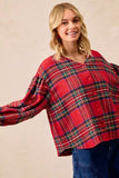 BiBi Christmas Plaid V-Neck Flounce Sleeve Jacket - Trendsi - Flyclothing LLC