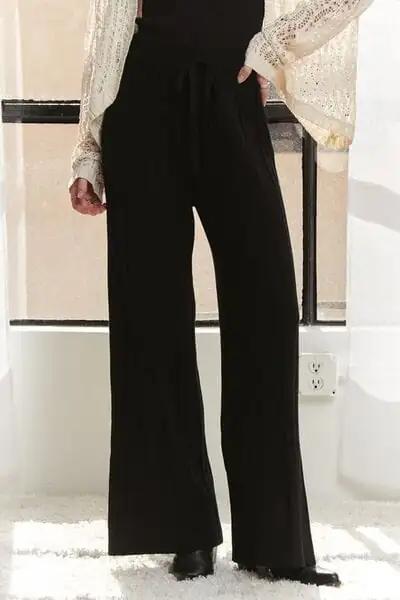 ADORA Tied Wide Leg Knit Pants - Trendsi