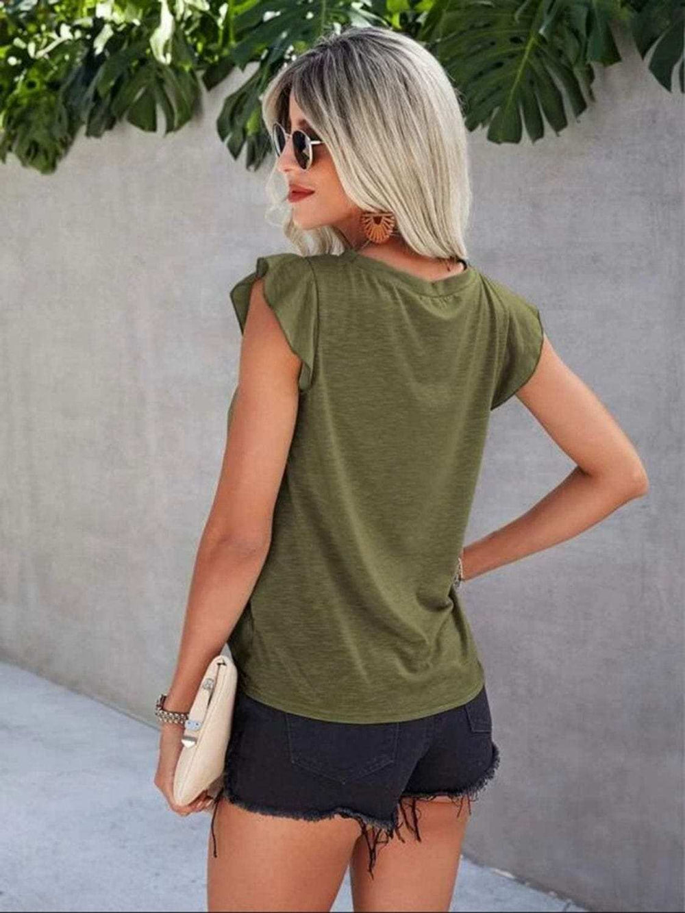 Ruffled Round Neck Cap Sleeve T-Shirt - Trendsi - Flyclothing LLC