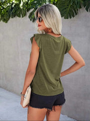 Ruffled Round Neck Cap Sleeve T-Shirt - Trendsi