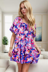 Printed Square Neck Short Sleeve Mini Dress - Trendsi - Flyclothing LLC