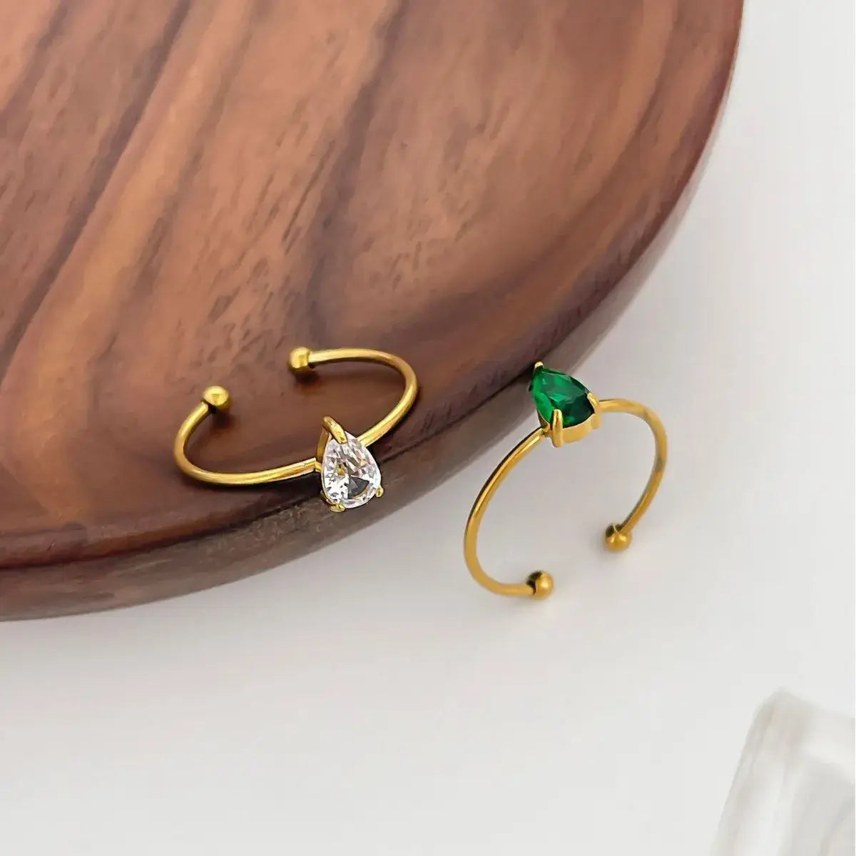 2-Piece 18K Gold-Plated Inlaid Zircon Open Ring - Trendsi - Flyclothing LLC