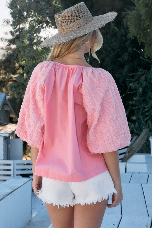 ODDI Full Size Poplin Bubble Sleeve Blouse - Trendsi