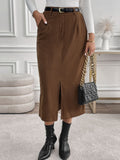 Perfee Slit Midi Skirt with Pockets - Trendsi