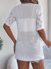 Openwork Open Front Short Sleeve Cardigan - Trendsi