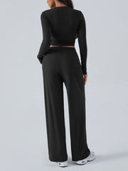 Devine Round Neck Long Sleeve Top and Pants Set - Trendsi