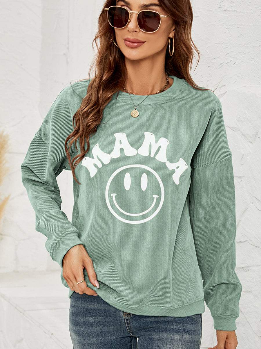 Round Neck Long Sleeve MAMA Graphic Sweatshirt - Trendsi - Flyclothing LLC