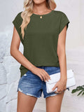 Textured Round Neck Cap Sleeve Blouse - Trendsi - Flyclothing LLC