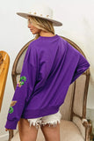 BiBi Fleur De Lis Sequin Patches Mardi Gras Sweatshirt - Trendsi - Flyclothing LLC
