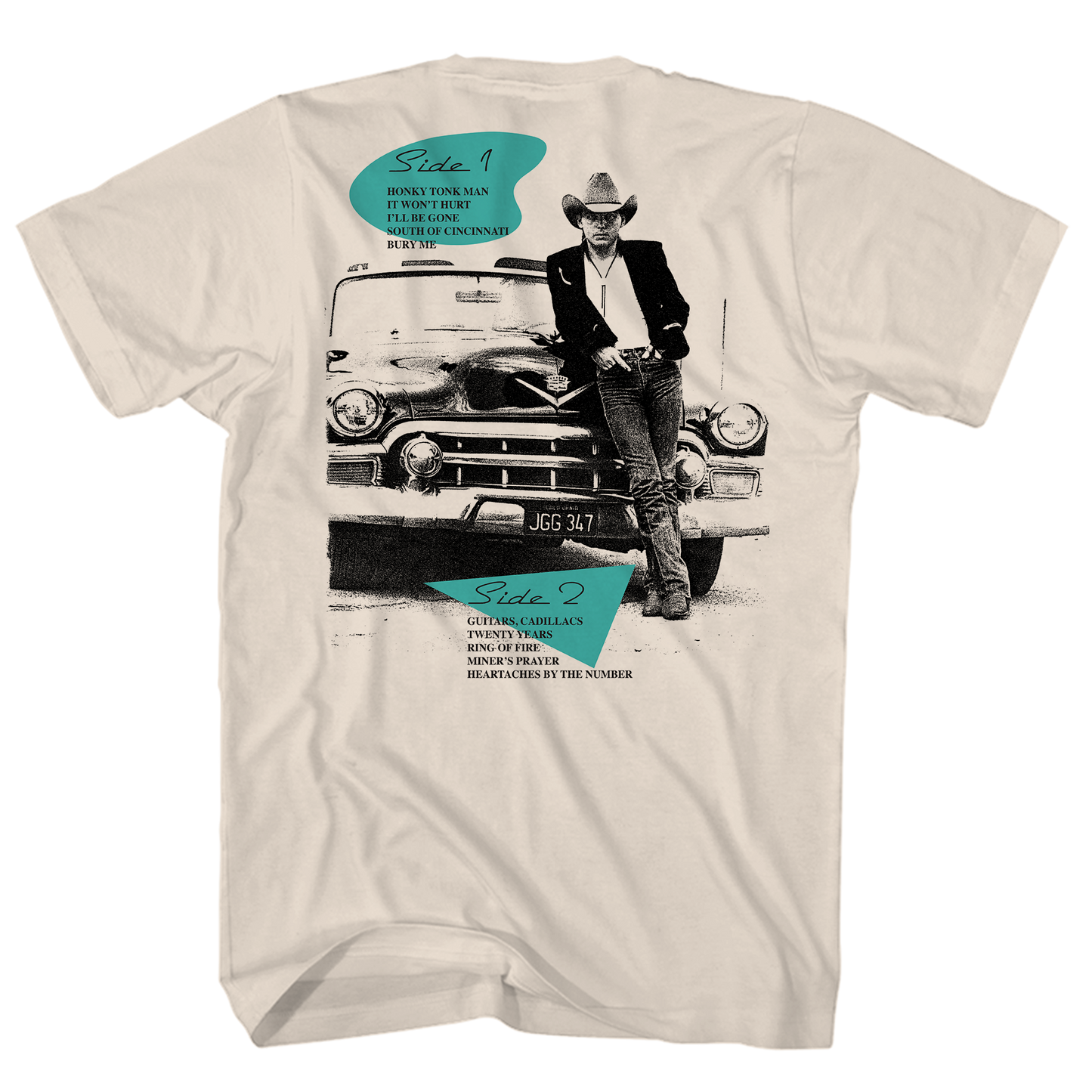 DWIGHT YOAKAM GUITARS AND CADILLACS ALBUM COVER FRT/BACK NATURAL T-SHIRT