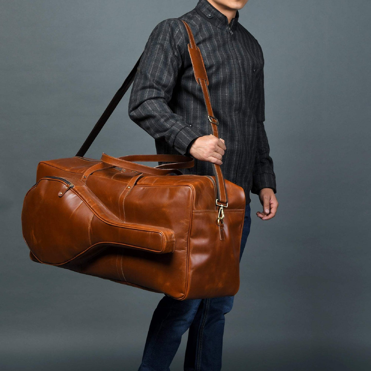 Buffalo Leather Tennis Duffle Bag - Classy Leather Bags - Flyclothing LLC