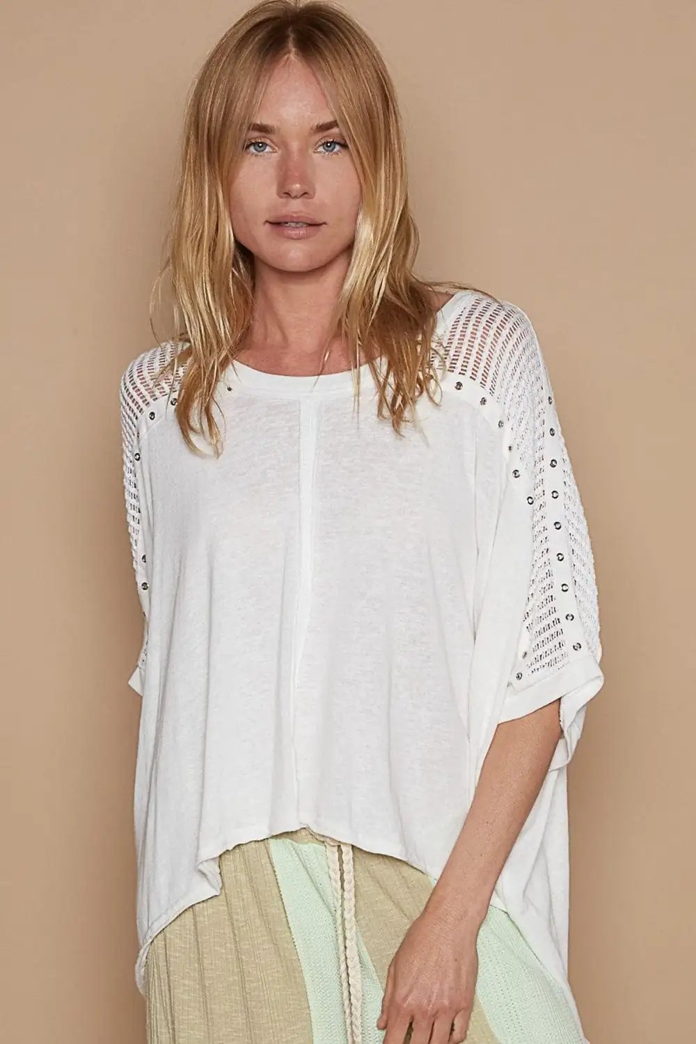 POL Eyelet Detail Studded High-Low Top - Trendsi