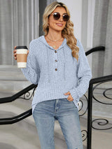 Half Button Long Sleeve Hooded Top - Trendsi - Flyclothing LLC