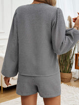 Tied Long Sleeve Top and Shorts Set - Trendsi - Flyclothing LLC