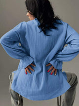 Textured Collared Neck Flounce Sleeve Shirt - Trendsi - Flyclothing LLC