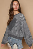 POL Round Neck Heart Patch Zipper Point Sleeve Sweater - Trendsi