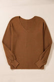 V-Neck Dropped Shoulder Long Sleeve Sweater - Trendsi - Flyclothing LLC