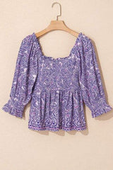 Printed Square Neck Half Sleeve Blouse - Trendsi - Flyclothing LLC