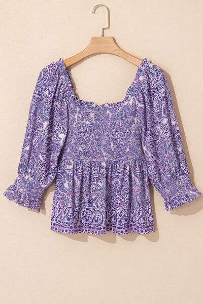 Printed Square Neck Half Sleeve Blouse - Trendsi - Flyclothing LLC