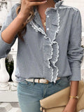 Lace Detail Ruffled Round Neck Long Sleeve Shirt - Trendsi - Flyclothing LLC