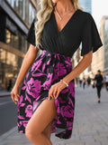 Tied Printed Short Sleeve Mini Dress Trendsi