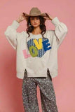 BiBi LOVE Heart Patch Slit French Terry Sweatshirt - Trendsi - Flyclothing LLC