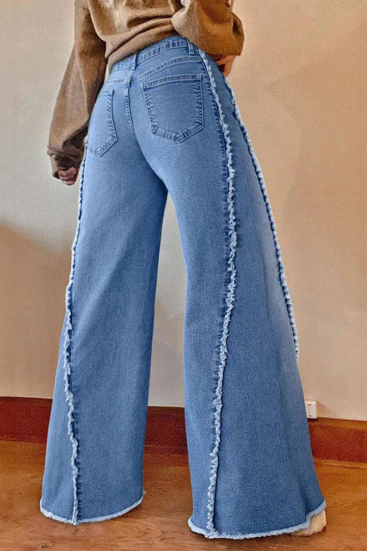 Raw Hem Wide Leg Jeans with Pockets - Trendsi - Flyclothing LLC