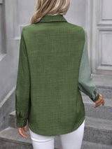 Contrast Collared Neck Long Sleeve Shirt - Trendsi - Flyclothing LLC