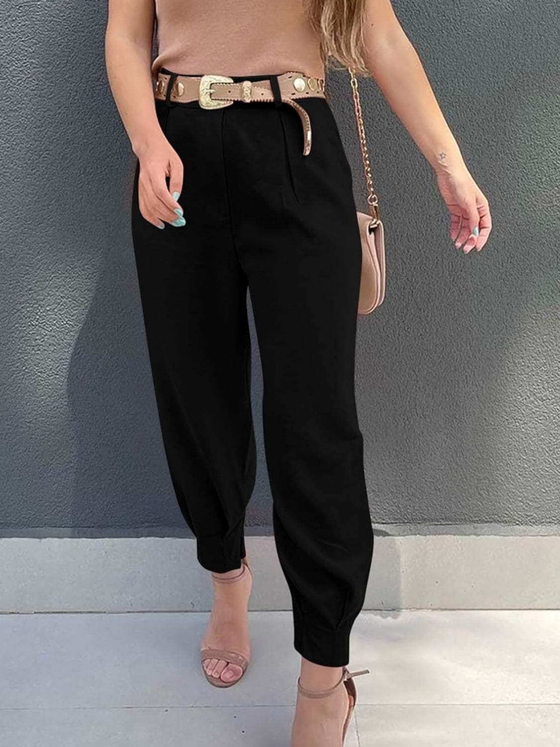 High Waist Cropped Pants - Trendsi - Flyclothing LLC