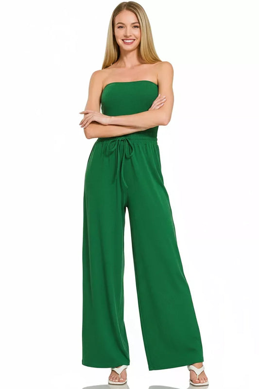 Zenana Tube Top Jumpsuit with Drawstring Waist - Trendsi - Flyclothing LLC