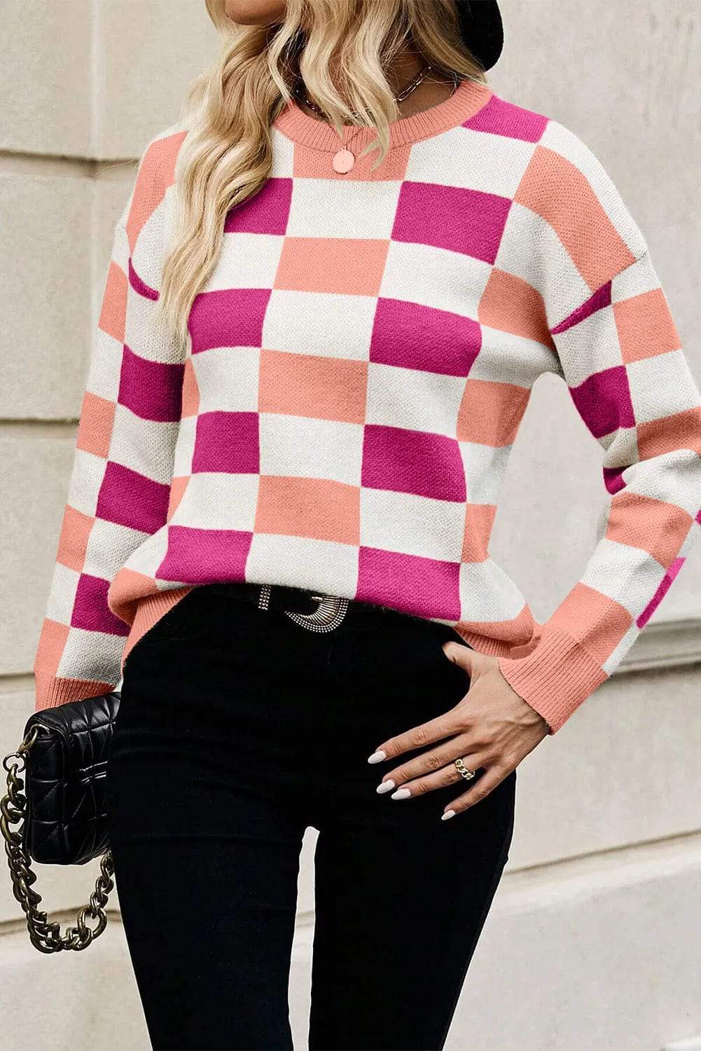 Color Block Round Neck Sweater - Trendsi - Flyclothing LLC