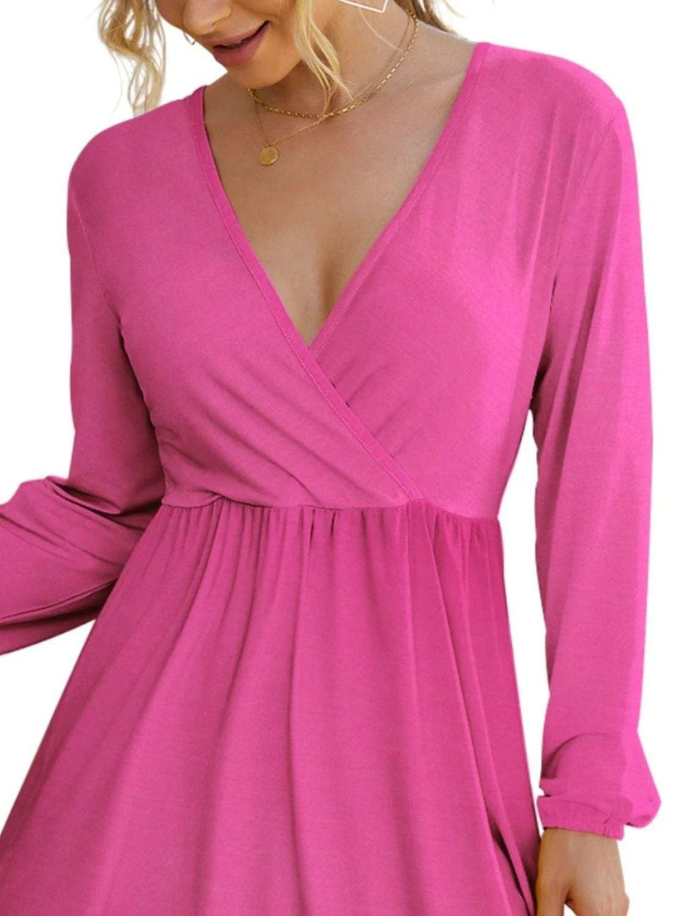 Surplice Long Sleeve Mini Dress - Trendsi - Flyclothing LLC