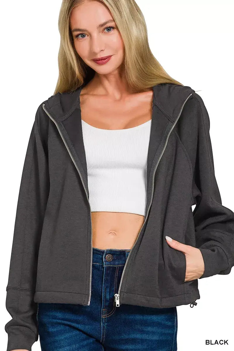 Zenana Soft Scuba Full Zip Hoodie Jacket - Trendsi - Flyclothing LLC