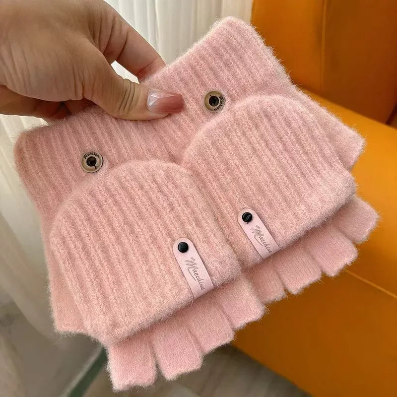 Convertible Knit Fingerless Gloves with Mitten Cover - Trendsi - Flyclothing LLC