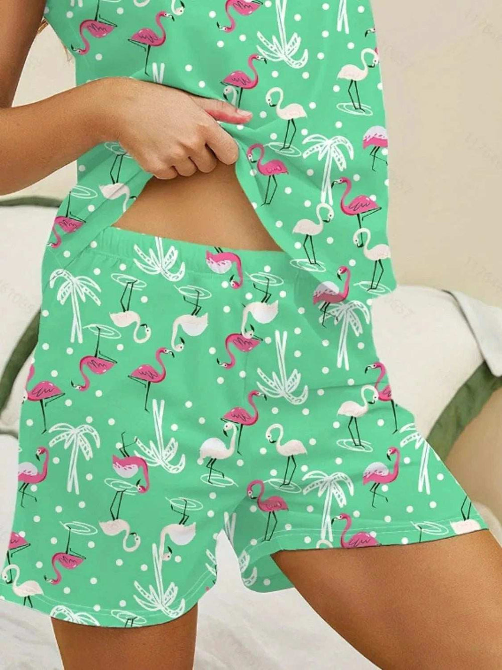 Printed Round Neck Top and Shorts Lounge Set - Trendsi - Flyclothing LLC