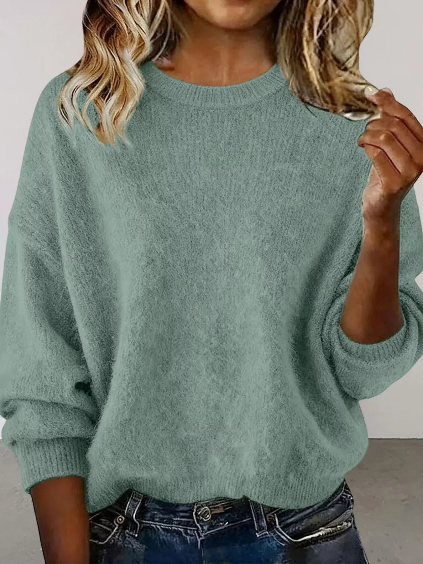 Full Size Round Neck Dropped Shoulder Sweater Plus Size - Trendsi - Flyclothing LLC