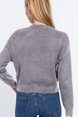 ACTIVE BASIC V-Neck Button Up Long Sleeve Knit Cardigan - Trendsi - Flyclothing LLC