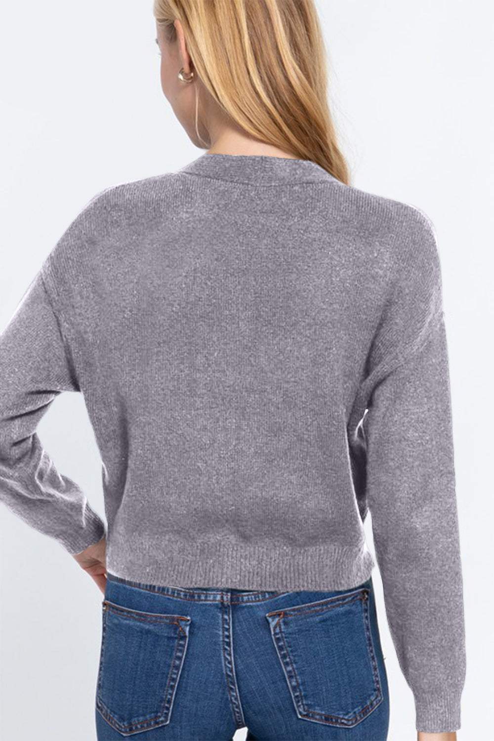 ACTIVE BASIC V-Neck Button Up Long Sleeve Knit Cardigan - Trendsi - Flyclothing LLC