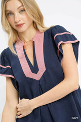 Umgee Linen Ruffle Sleeve Top - Trendsi - Flyclothing LLC