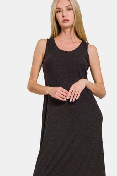 Zenana Scoop Neck Wide Strap Tank Dress - Trendsi - Flyclothing LLC