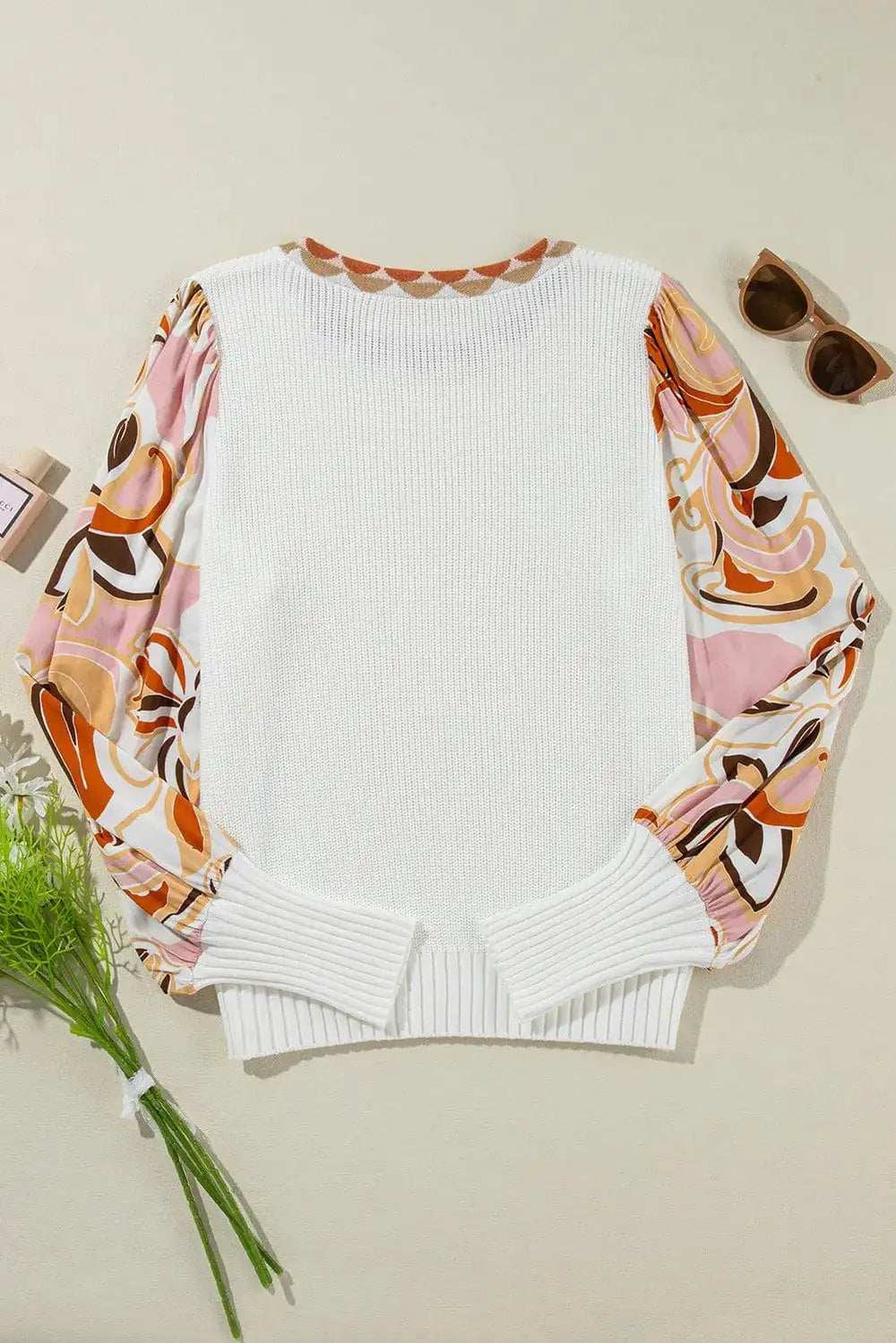 Round Neck Lantern Sleeve Knit Top - Trendsi - Flyclothing LLC